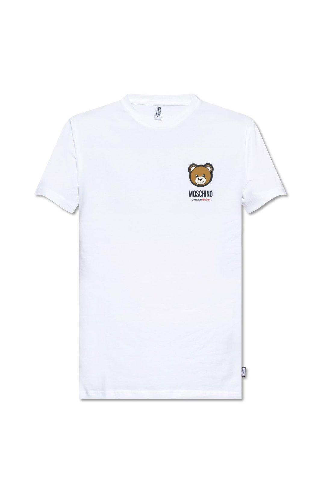 Shop Moschino Logo Teddy Bear Printed Crewneck T-shirt In White