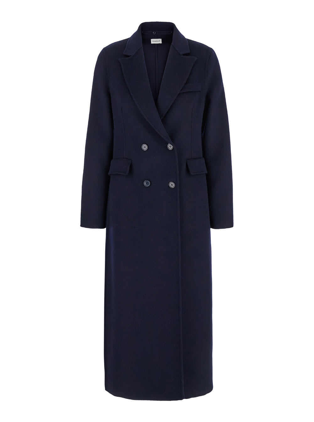 Shop P.a.r.o.s.h Long Blue Double-breasted Coat With Ribbed Revers In Wool Woman