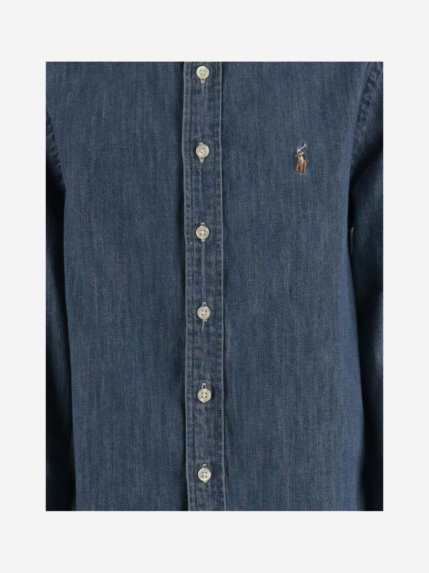 Shop Polo Ralph Lauren Cotton Denim Shirt With Logo In Blue
