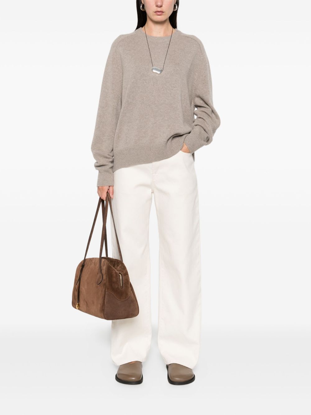 Goat Soft  Beige Crewneck Sweaters In Gray