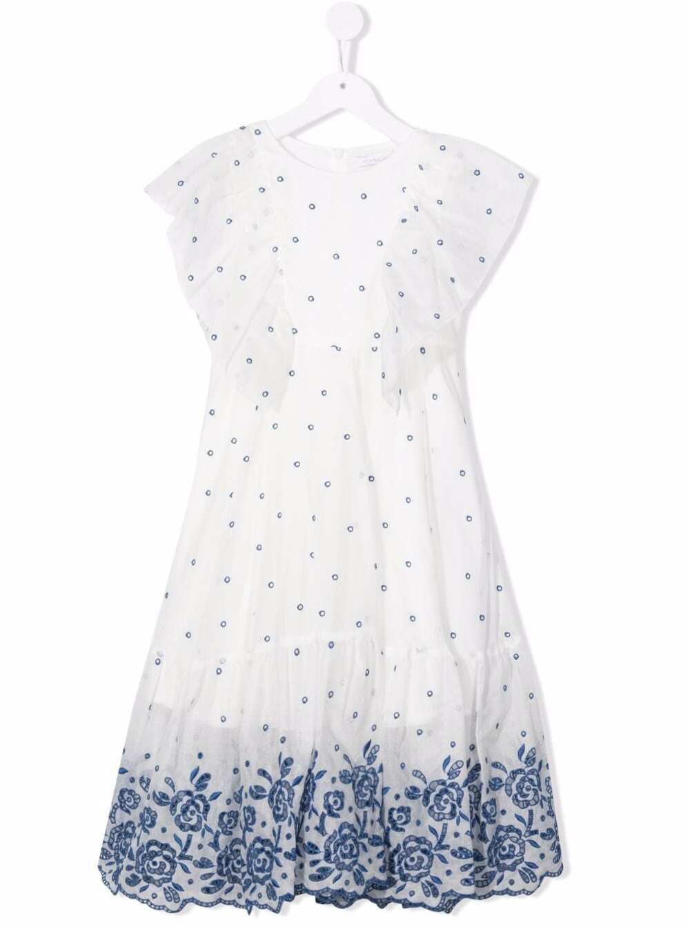 Monnalisa Polka Dot Cotton Dress With Embroidered Detail