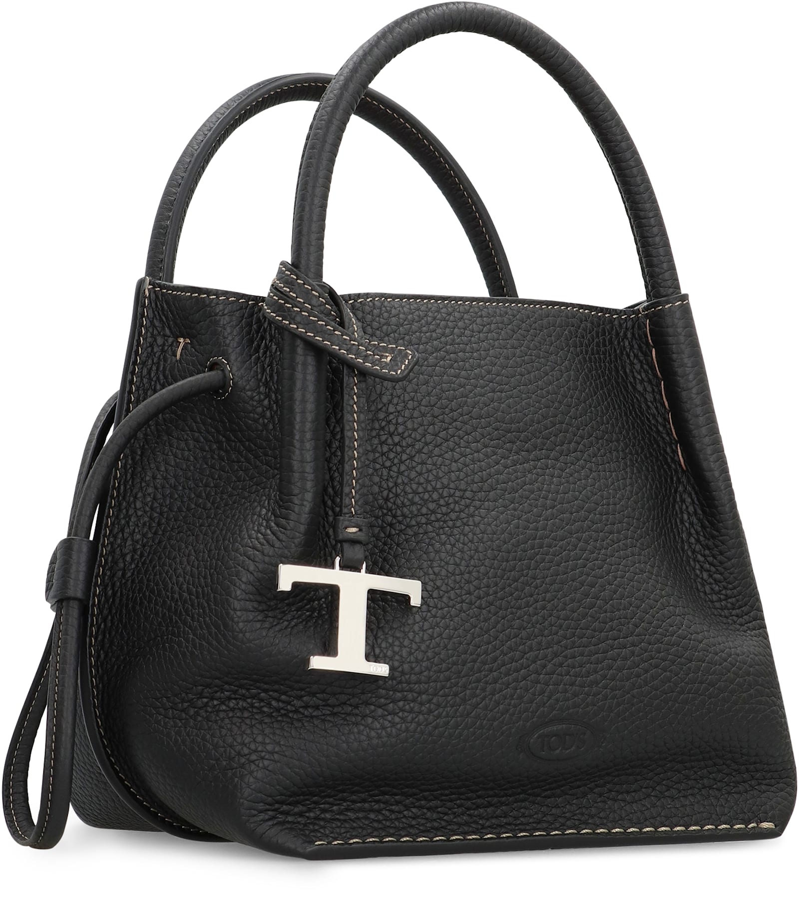 Tod's Black Shoulder Bag With Two Top Handles And Drawstring Closure In Black