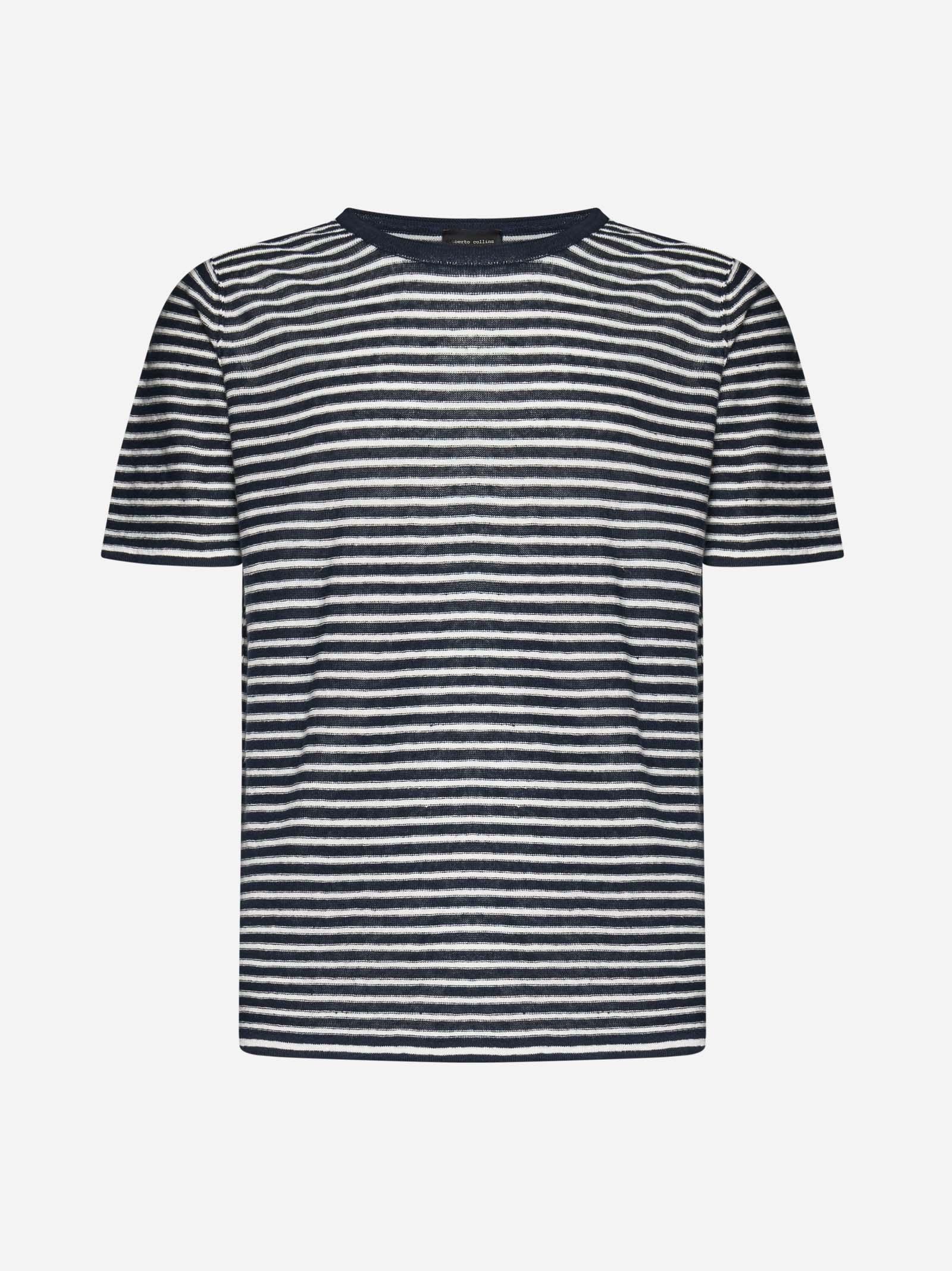 Shop Roberto Collina Striped Linen T-shirt