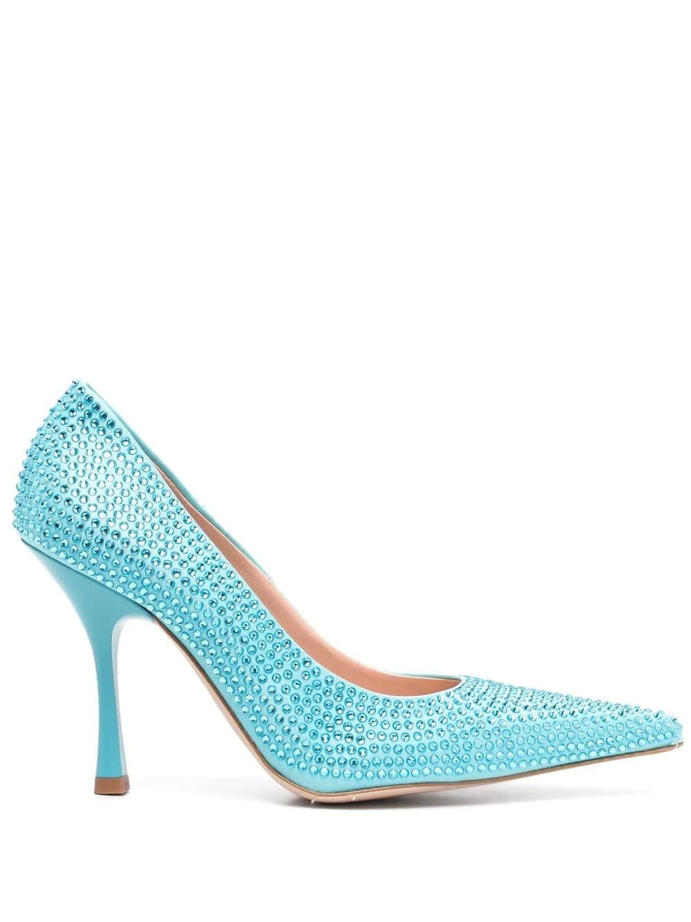 Liu •jo Liu Jo Leonie Hanne Womans Glam Light Blue Satin Pumps With Strass In Turchese