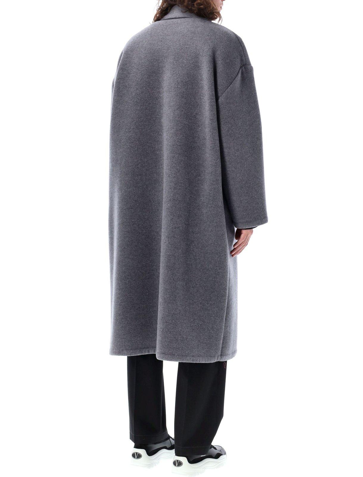 Shop Valentino Single-breasted Straight Hem Coat In Grigio