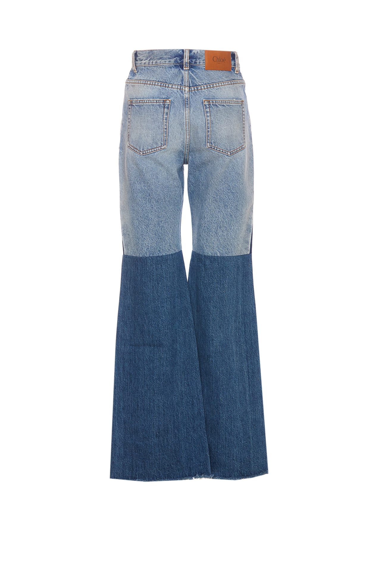 Chloé Patchwork Cotton Denim Jeans In Blue