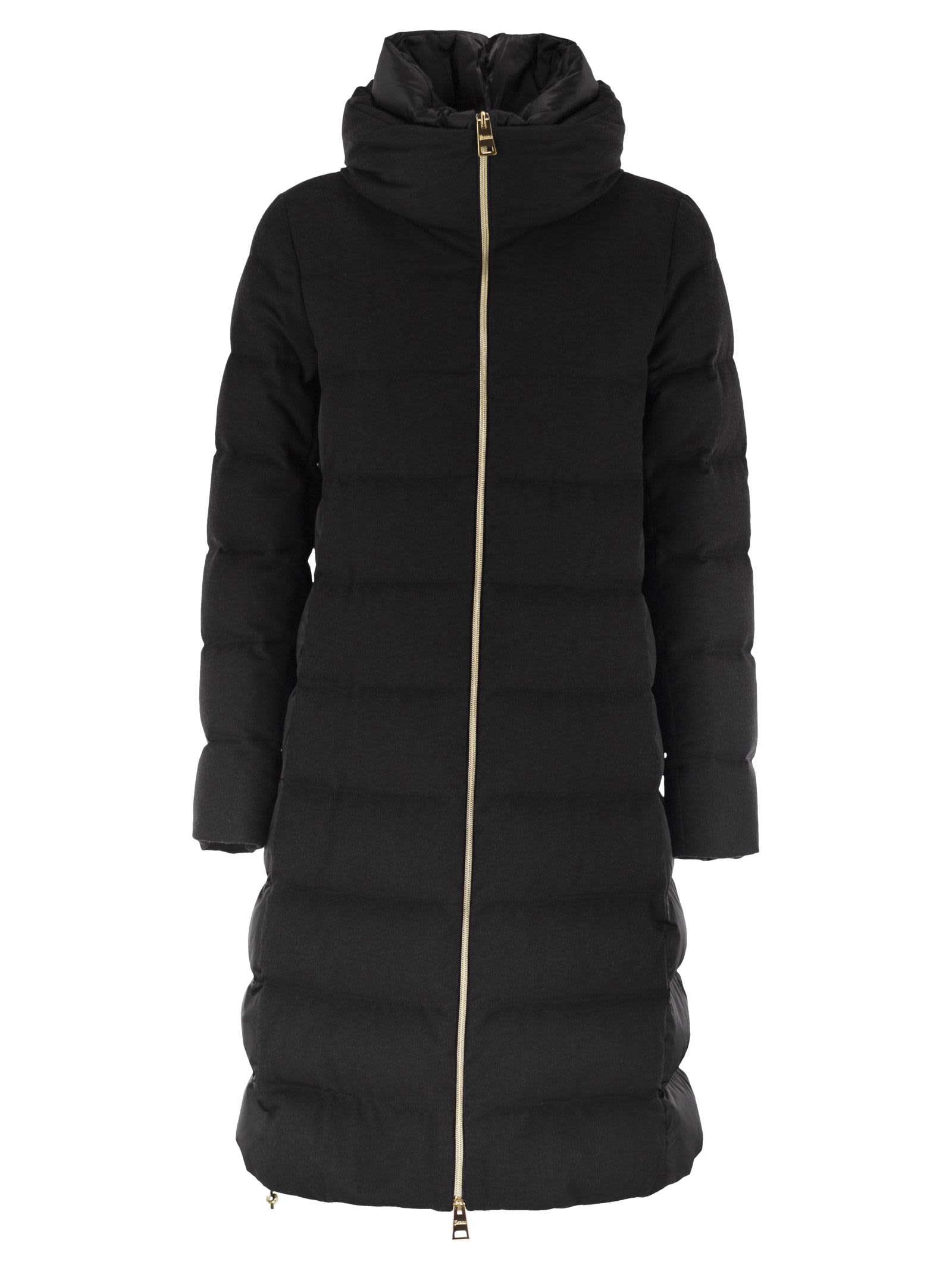 Herno Long Jacket In Satin And Lady Alternative Fur In Black