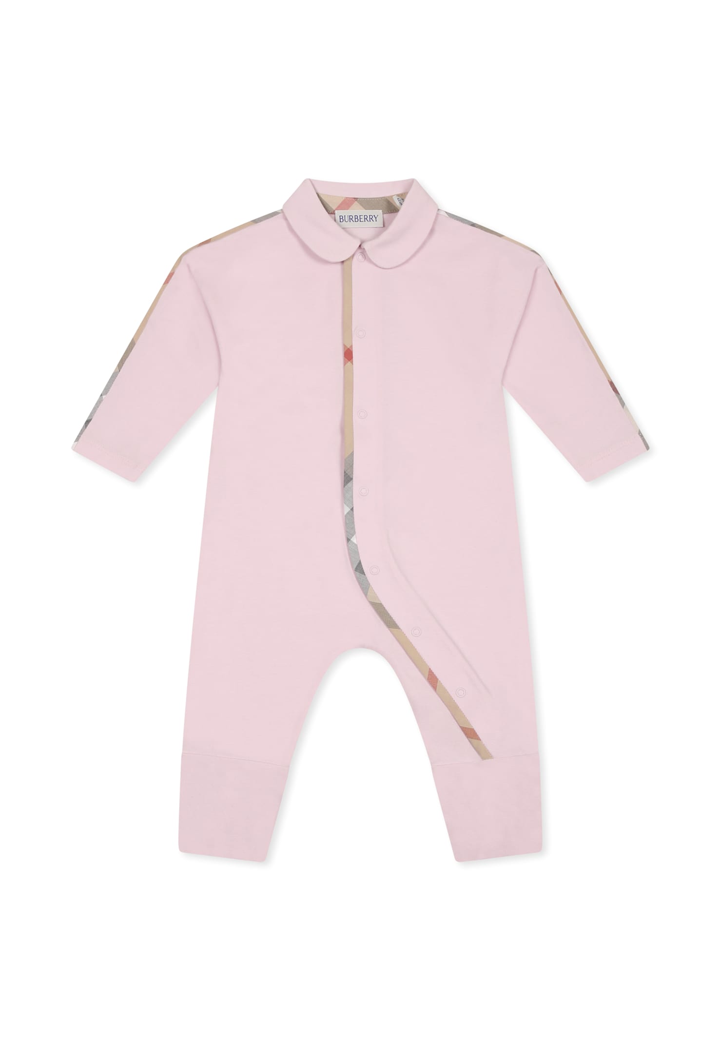 Burberry Pink Babygrow Set For Baby Girl With Vintage Check In Pink