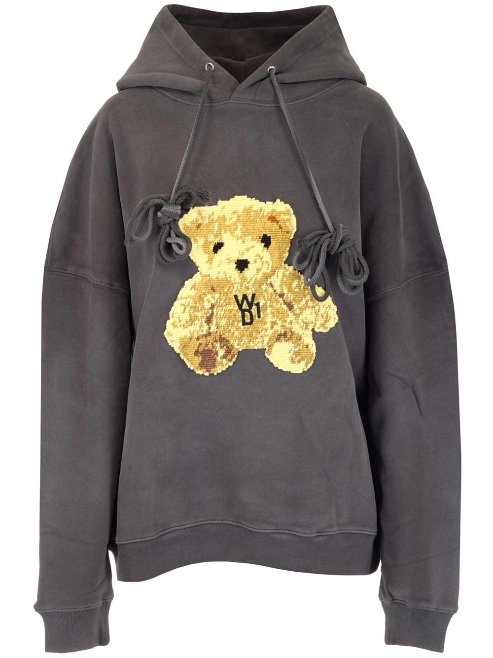 WE11 DONE Teddy Embroidered Drawstring Hoodie