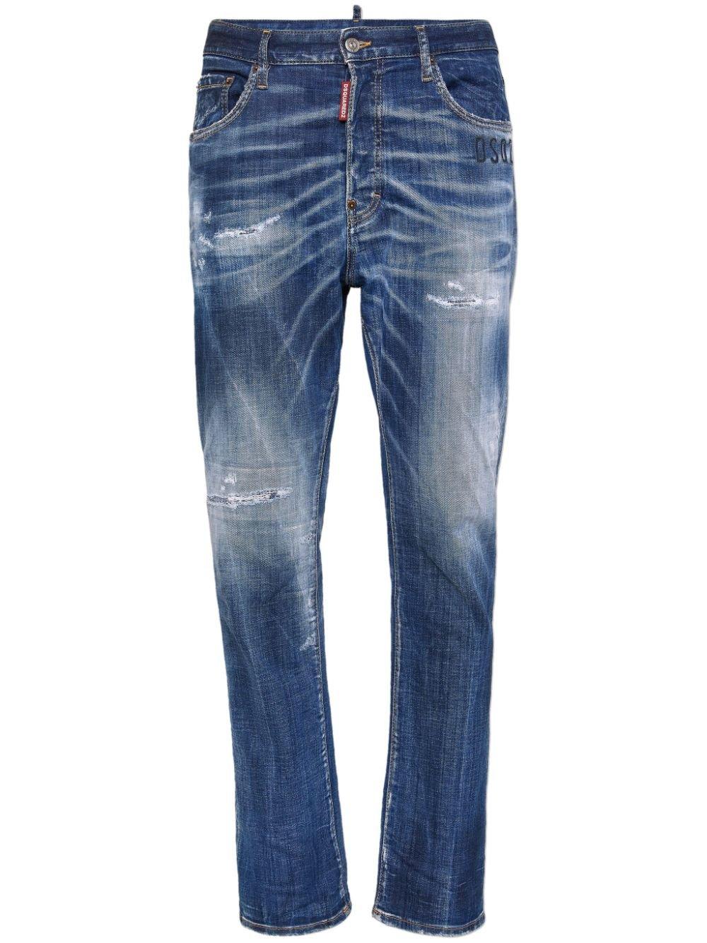 Shop Dsquared2 Straight-leg Distressed Jeans In Navy Blue