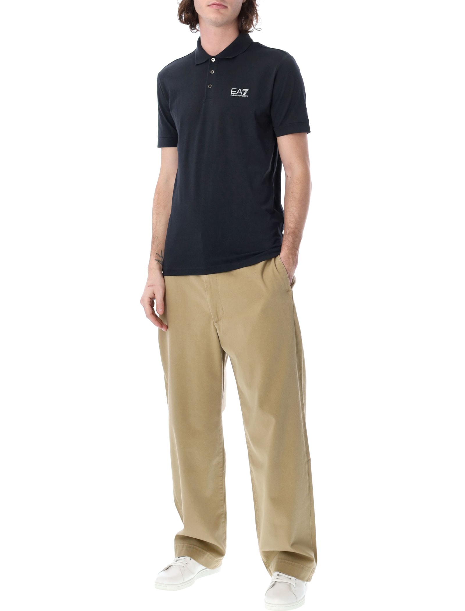 Ea7 Core Identity Stretch-cotton Polo Shirt In Night Blue