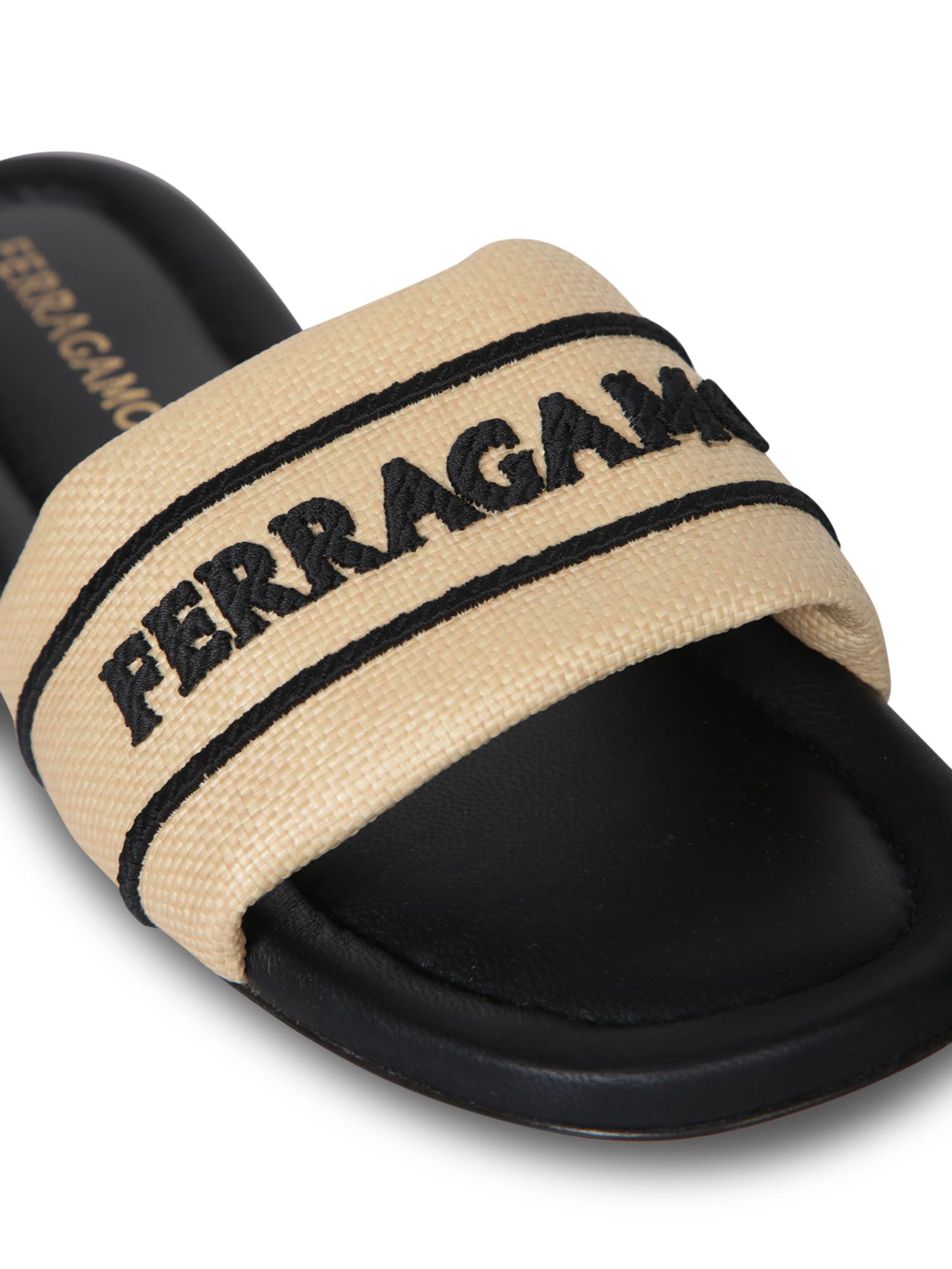 Ferragamo Nappa Raffia Black Sandals In Multi
