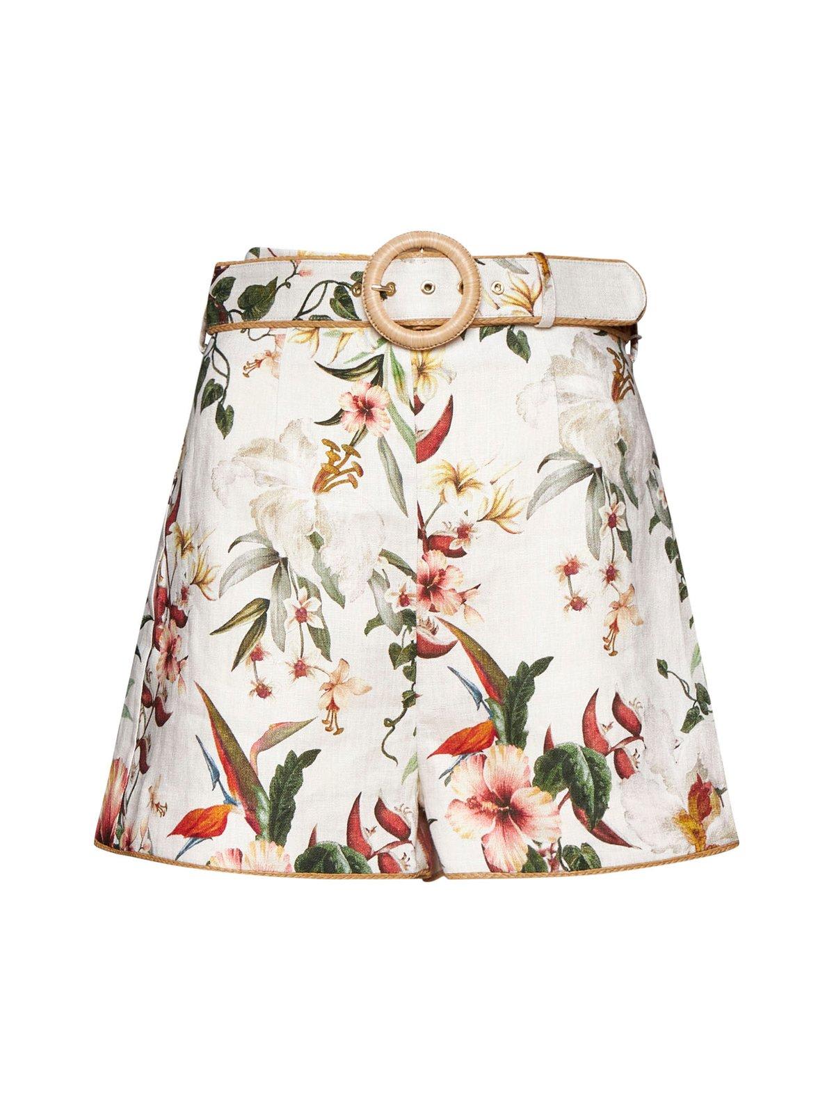 Shop Zimmermann Lexi Fitted Floral Printed Shorts In White