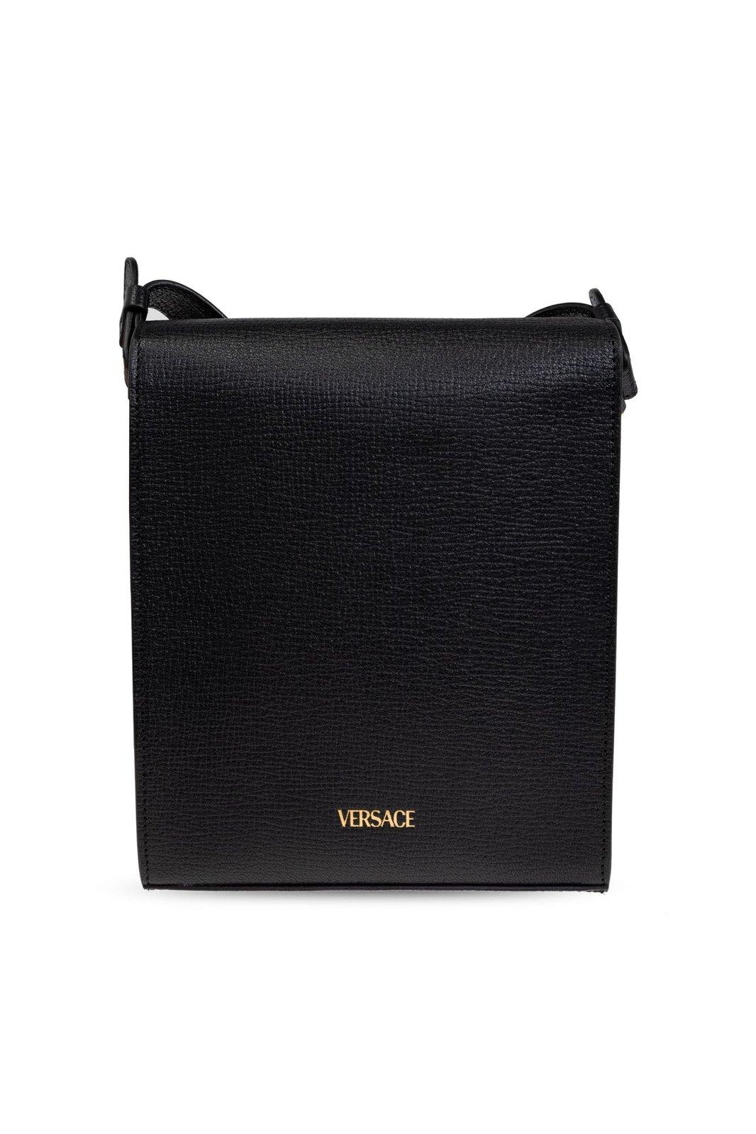 Versace Medusa Biggie Foldover Top Crossbody Bag In Blackgold