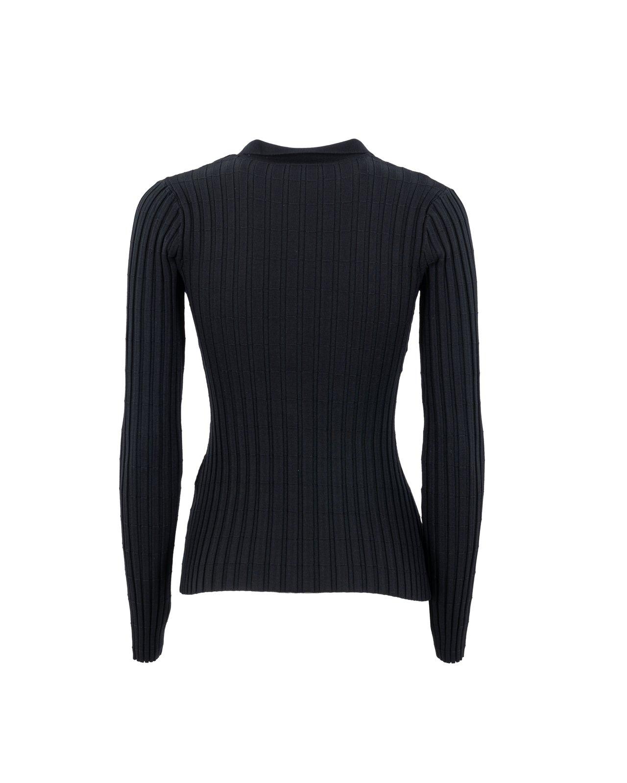 Shop Elisabetta Franchi Button Placket Ribbed Top In Black