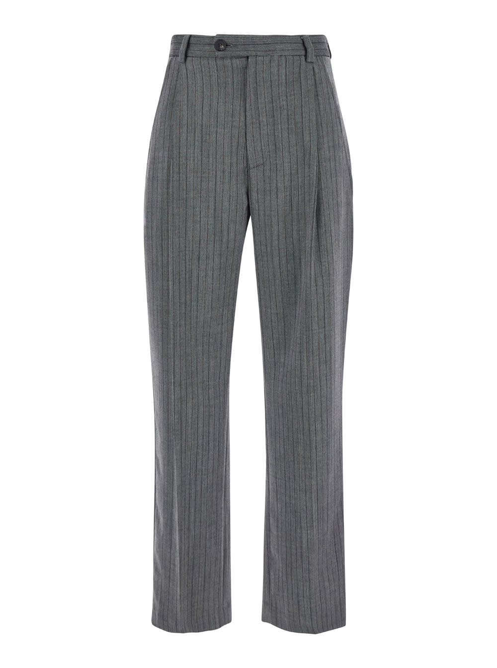 Shop Tela Mia Grey Pants With Belt Loops And All-over Striped Motif In Wool Blend Stretch Woman