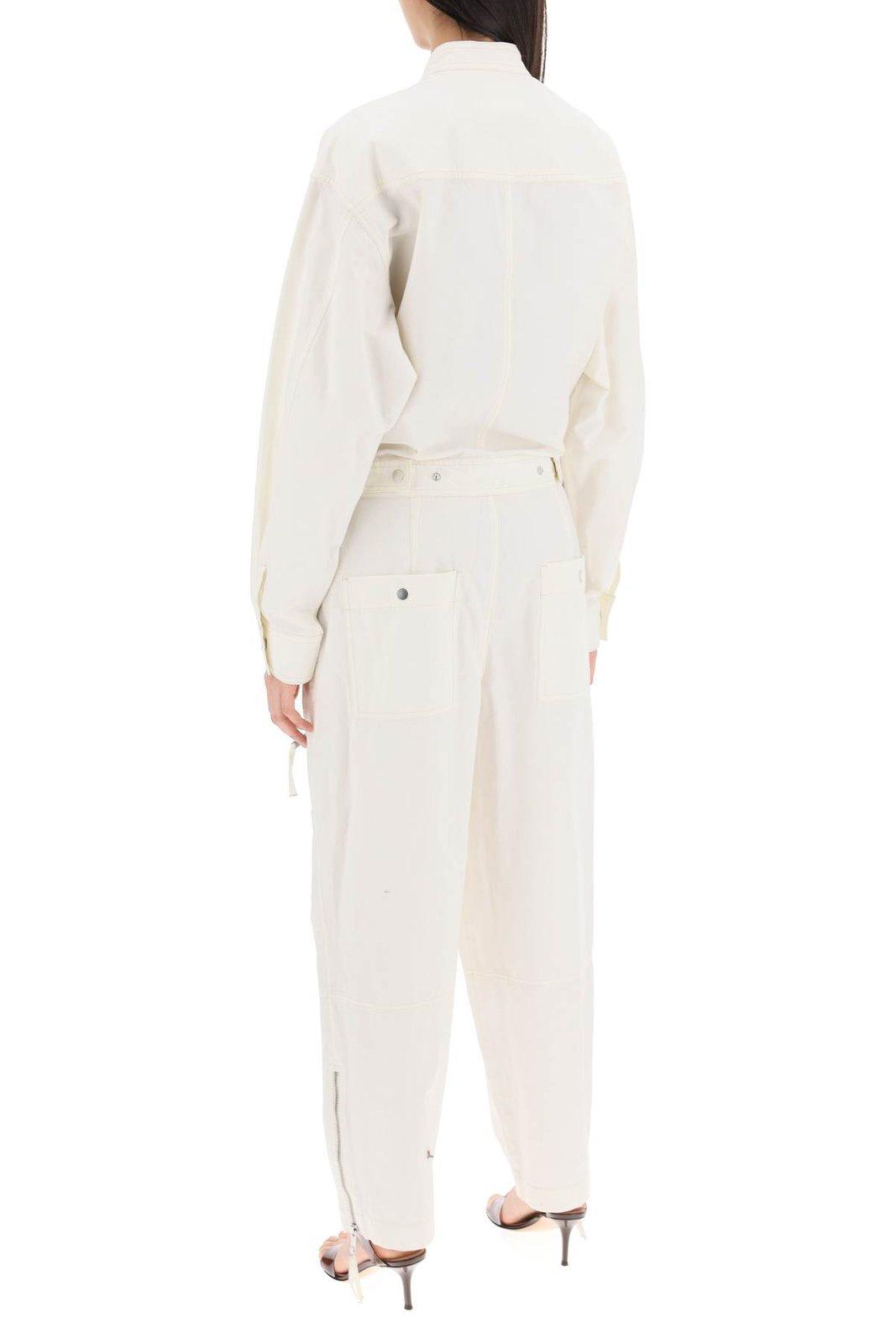 Shop Marant Etoile Long-sleeved Zipped Jumpsuit In Beige