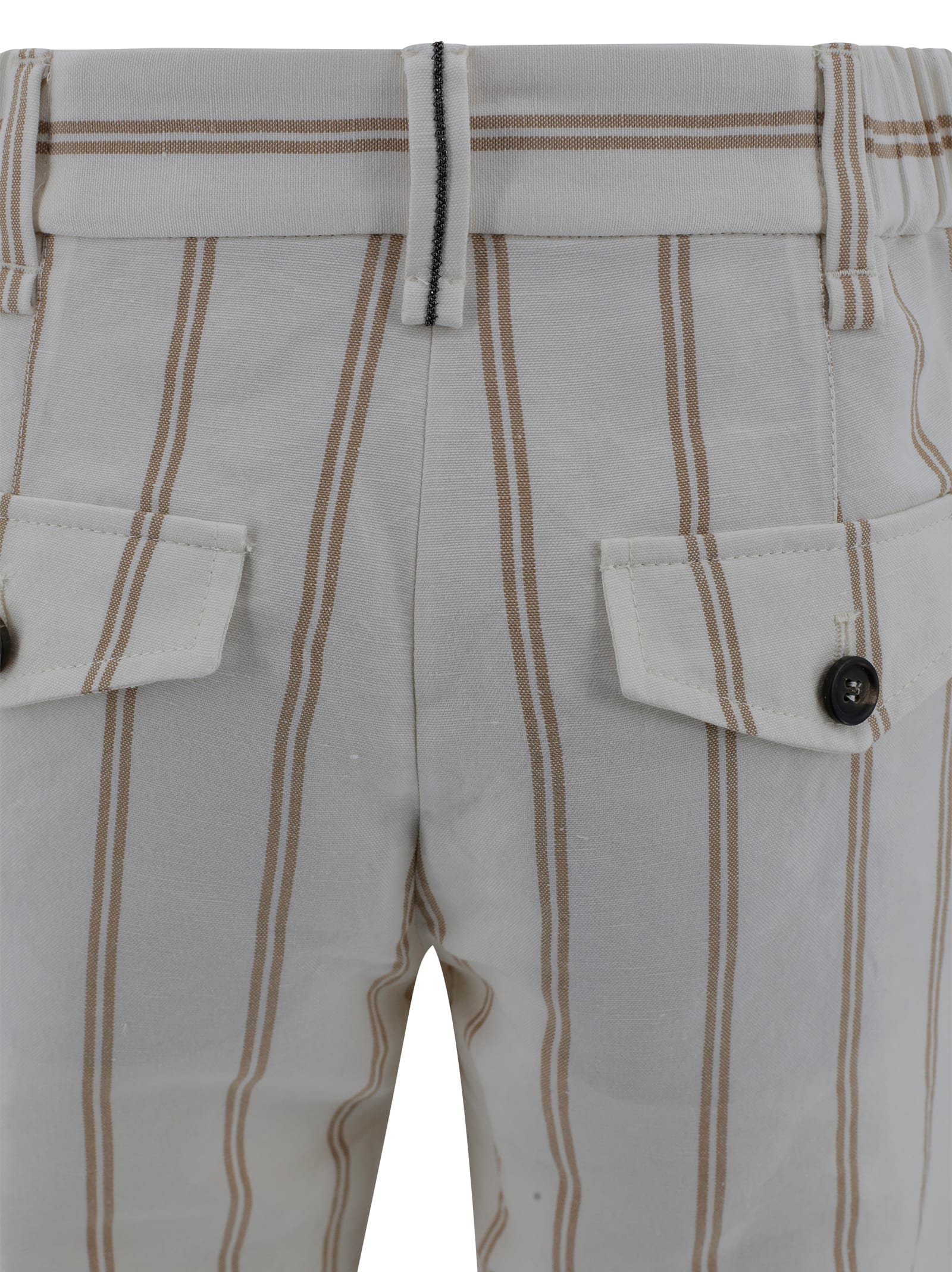 Shop Brunello Cucinelli Multicolor Crop Pants With All-over Striped Motif And Monile Detail In Linen And Cotton Blend Woman