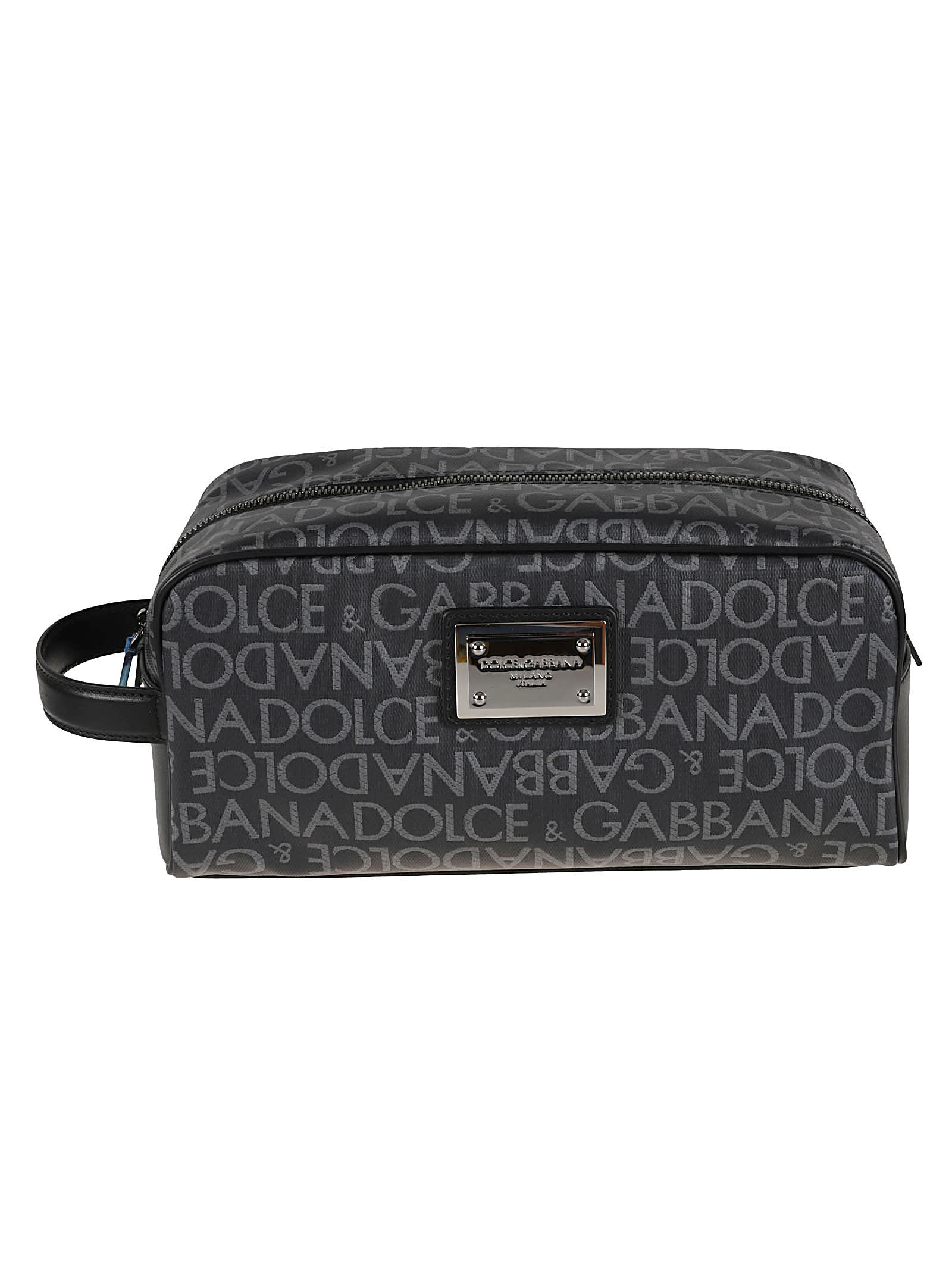 Shop Dolce & Gabbana Logo Plaque Clutch In Black/grey
