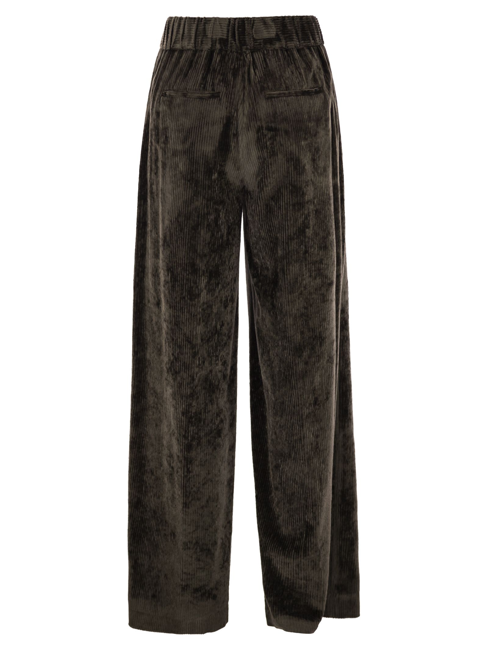 Peserico Velvet Trousers Elastic Waistband In Brown