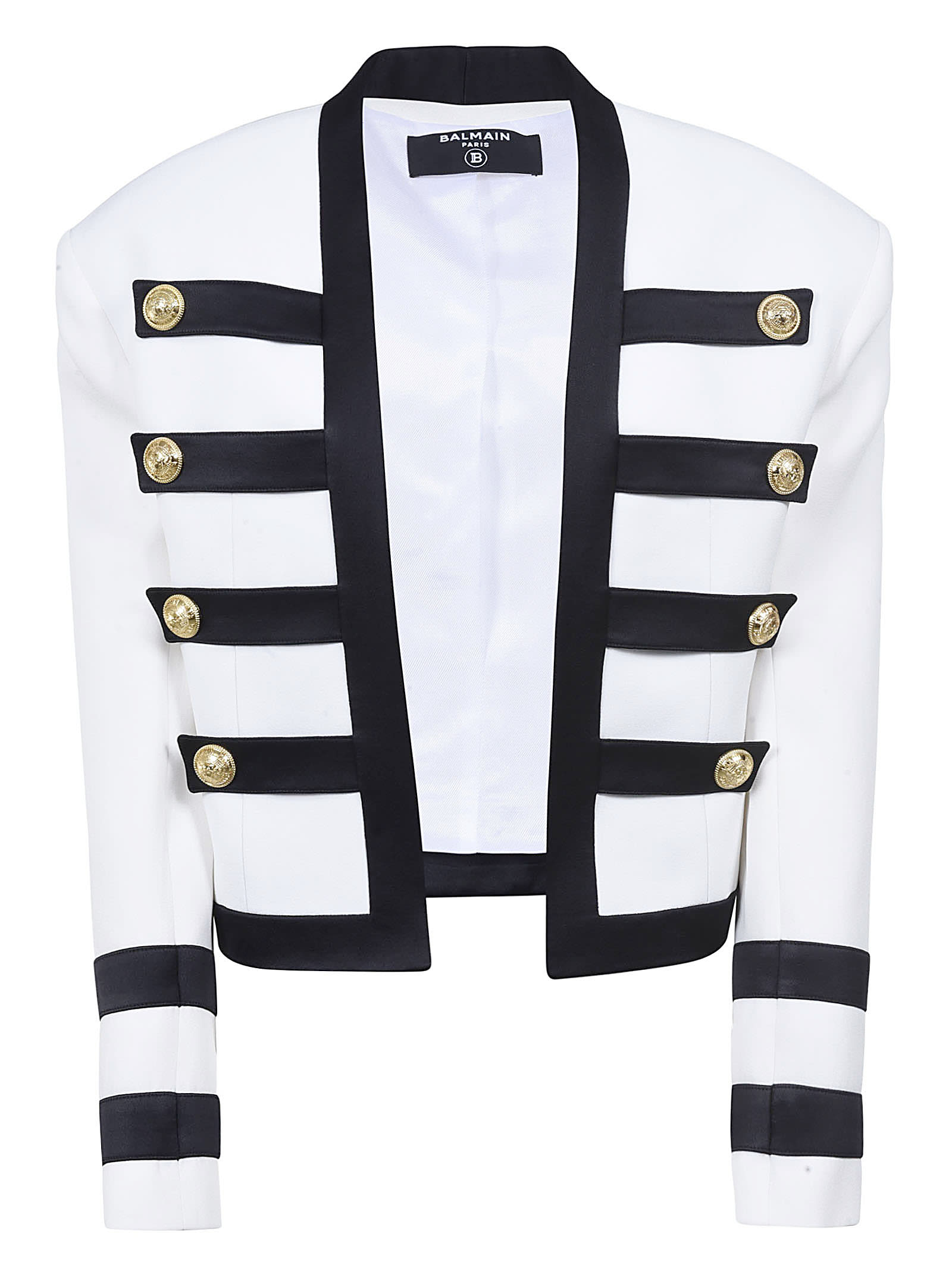 Balmain Open Front Button Embellished Stripe Jacket