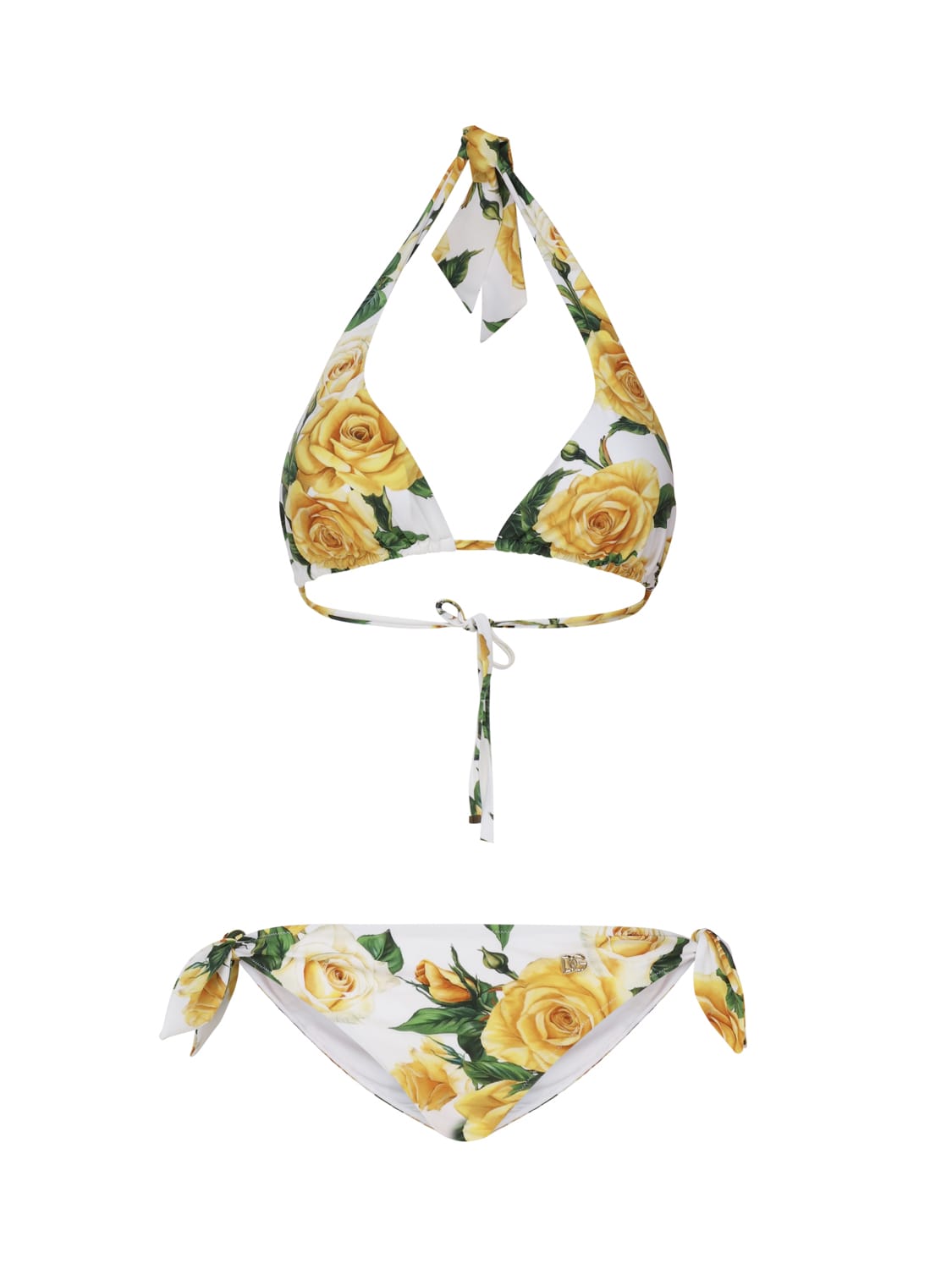 Shop Dolce & Gabbana Triangle Bikini With Yellow Rose Print