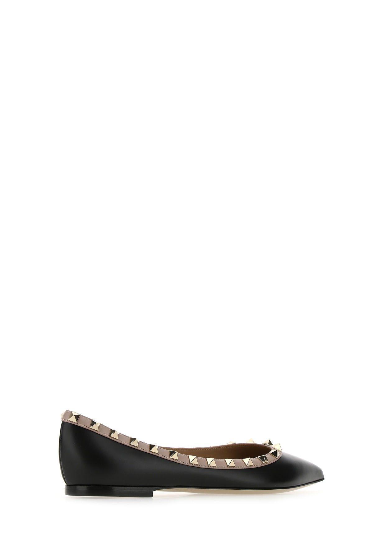 Shop Valentino Two-tone Leather Rockstud Ballerinas In Black