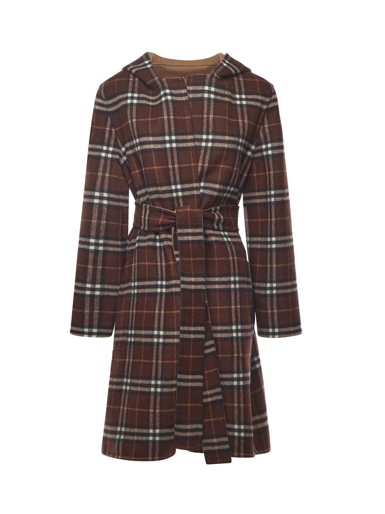Burberry Reversible Wool Coat Belted Waist In Brown
