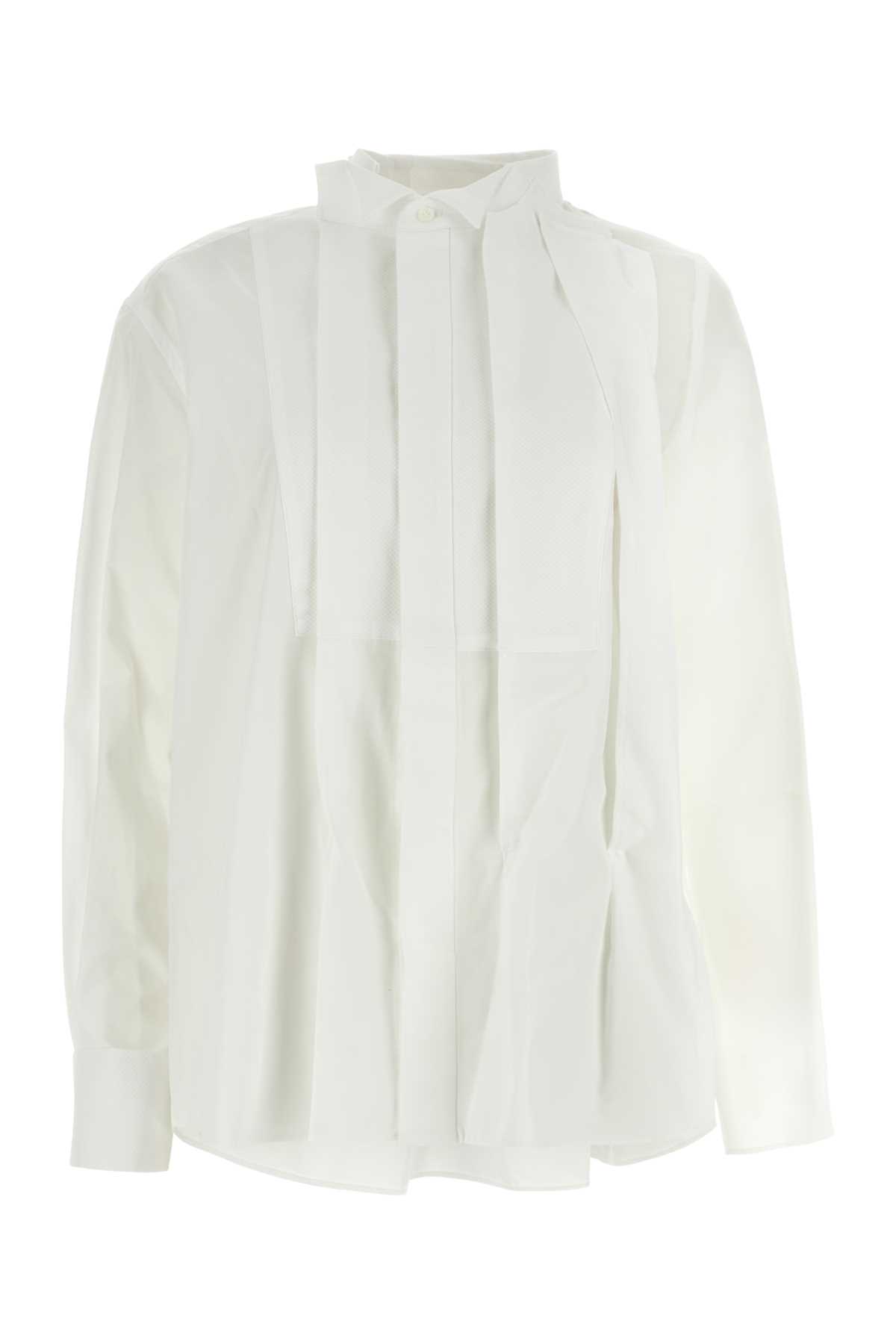White Polyester Blend Chiffon Mix Cotton Poplin Shirt