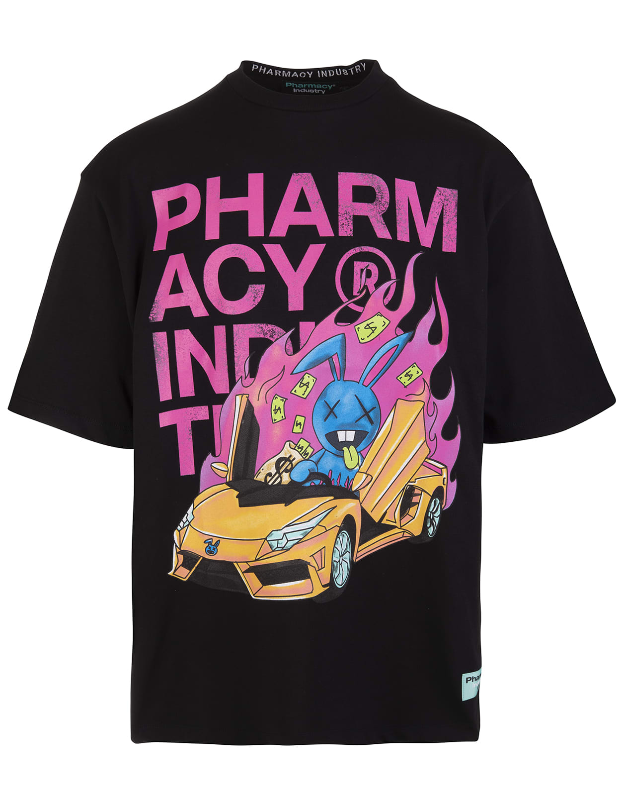 Pharmacy Industry Man Black T-shirt With Maxi Historical Logo Graphic Print