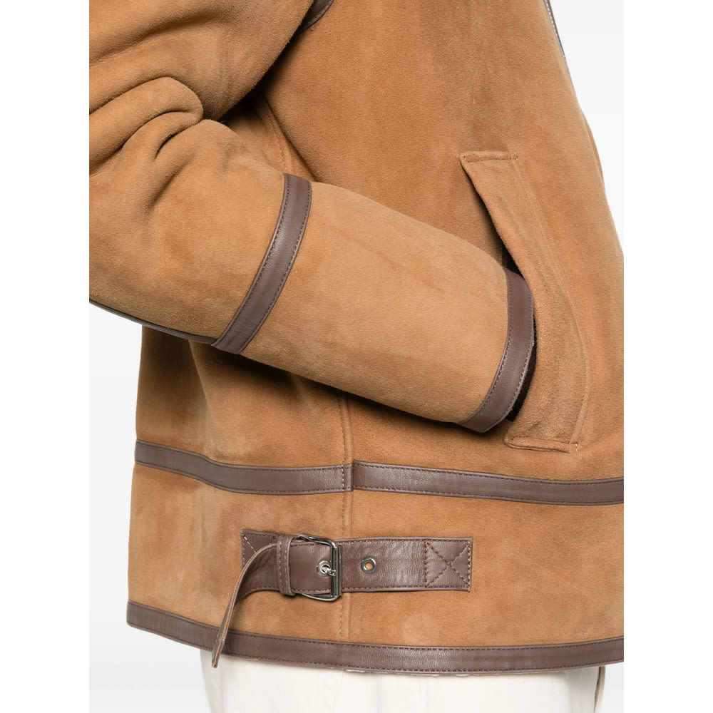 Dondup Shearling Collar Coat With Buckle And Pockets In Animal Print