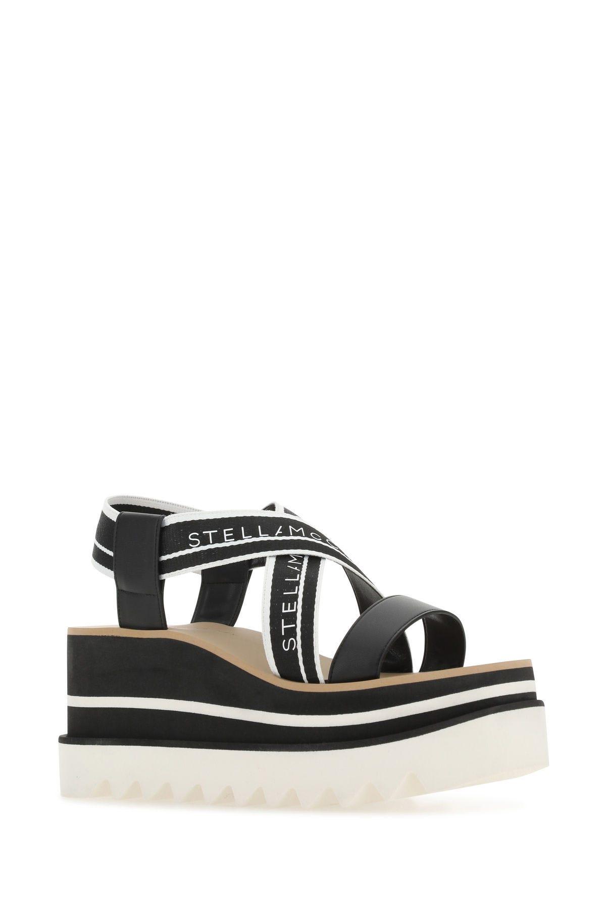 Shop Stella Mccartney Two-tone Fabric Sneak Elyse Sandals In Black