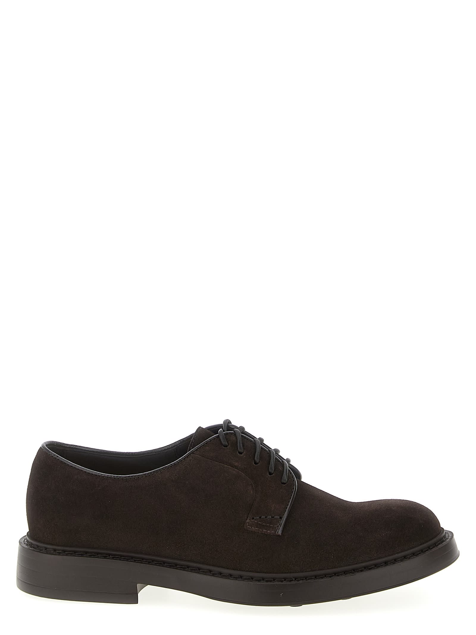 Doucal's Mink Suede Derby Lace-up Shoes In Brown