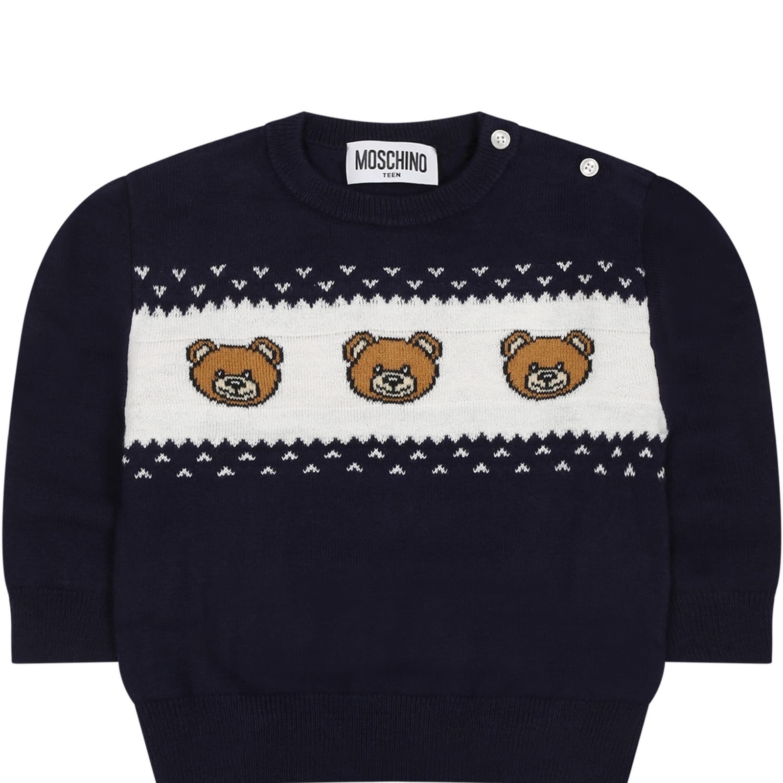 Moschino Blue Sweater For Babykids With Teddy Bears