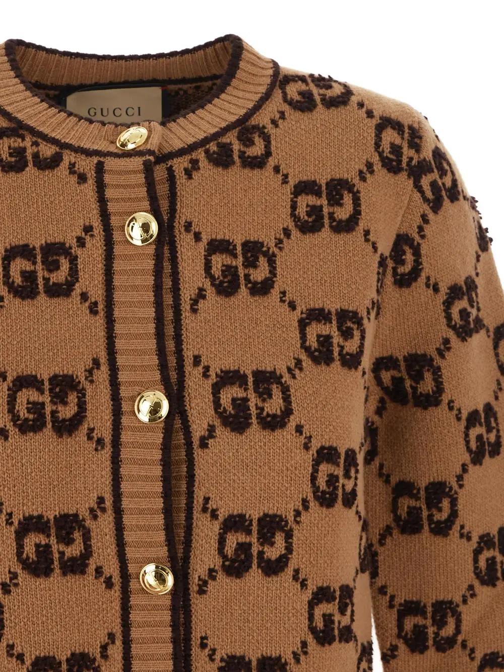 Gucci Gg Jacquard Buttoned Cardigan In Brown