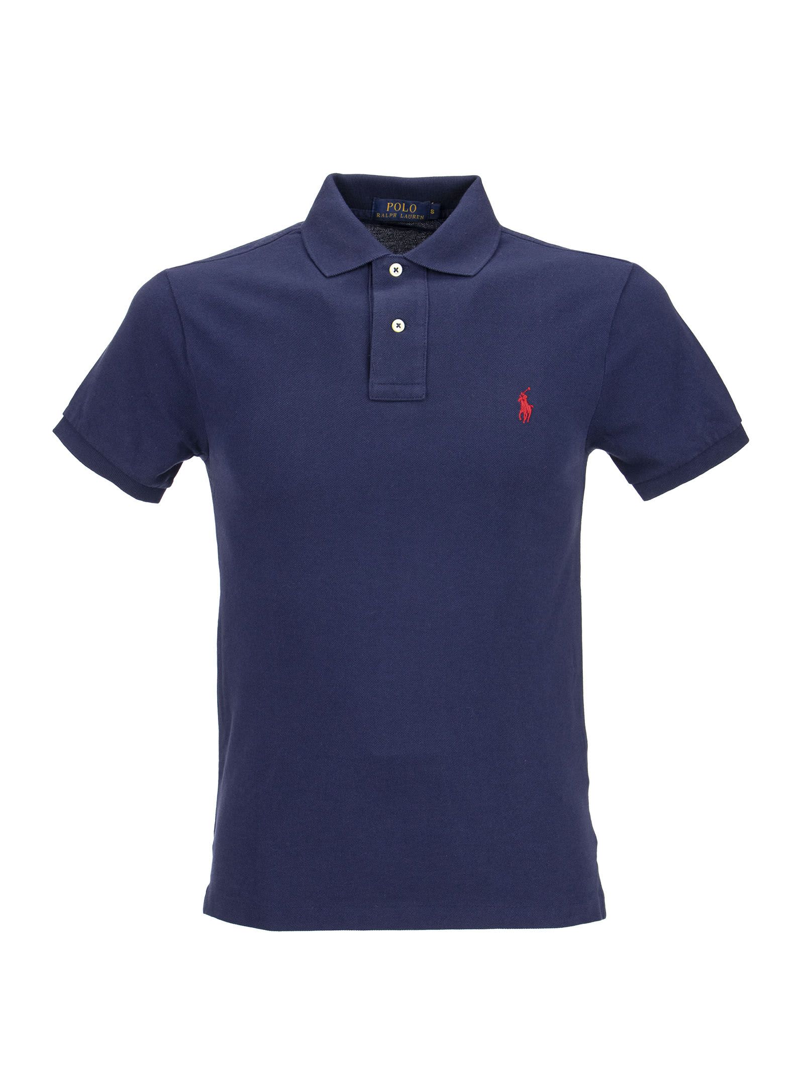 Navy Blue And Red Slim-fit Pique Polo Shirt