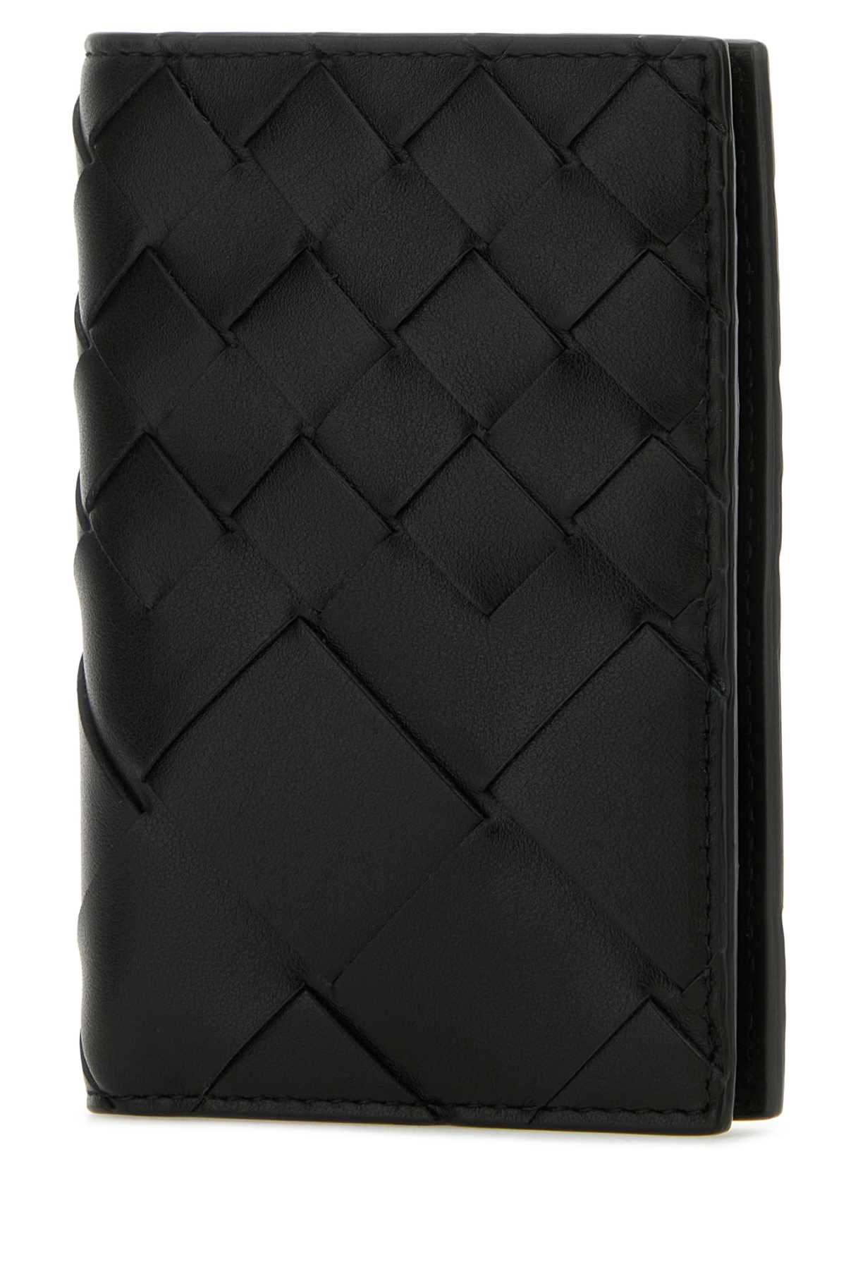 Shop Bottega Veneta Black Leather Intrecciato Card Holder In Blk