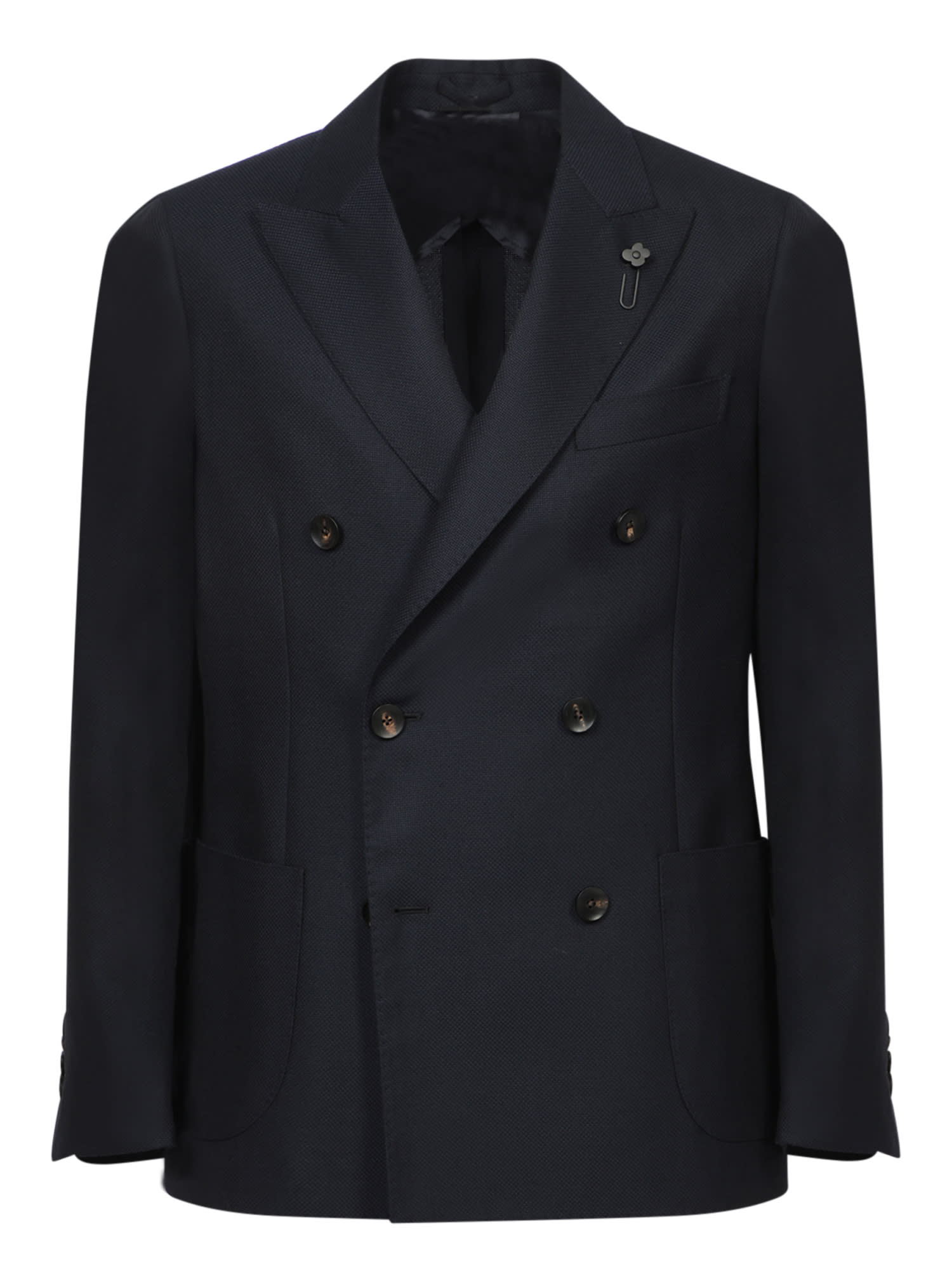 Lardini Double-breasted Wool Black Jacket