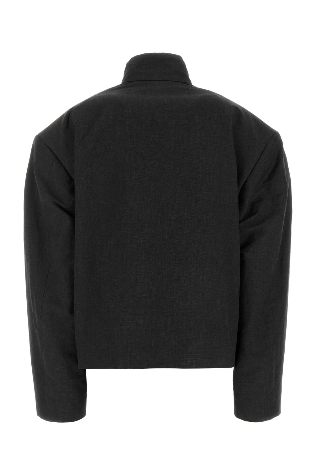 Balenciaga Modern Linen Blend High Collar Jacket In Black