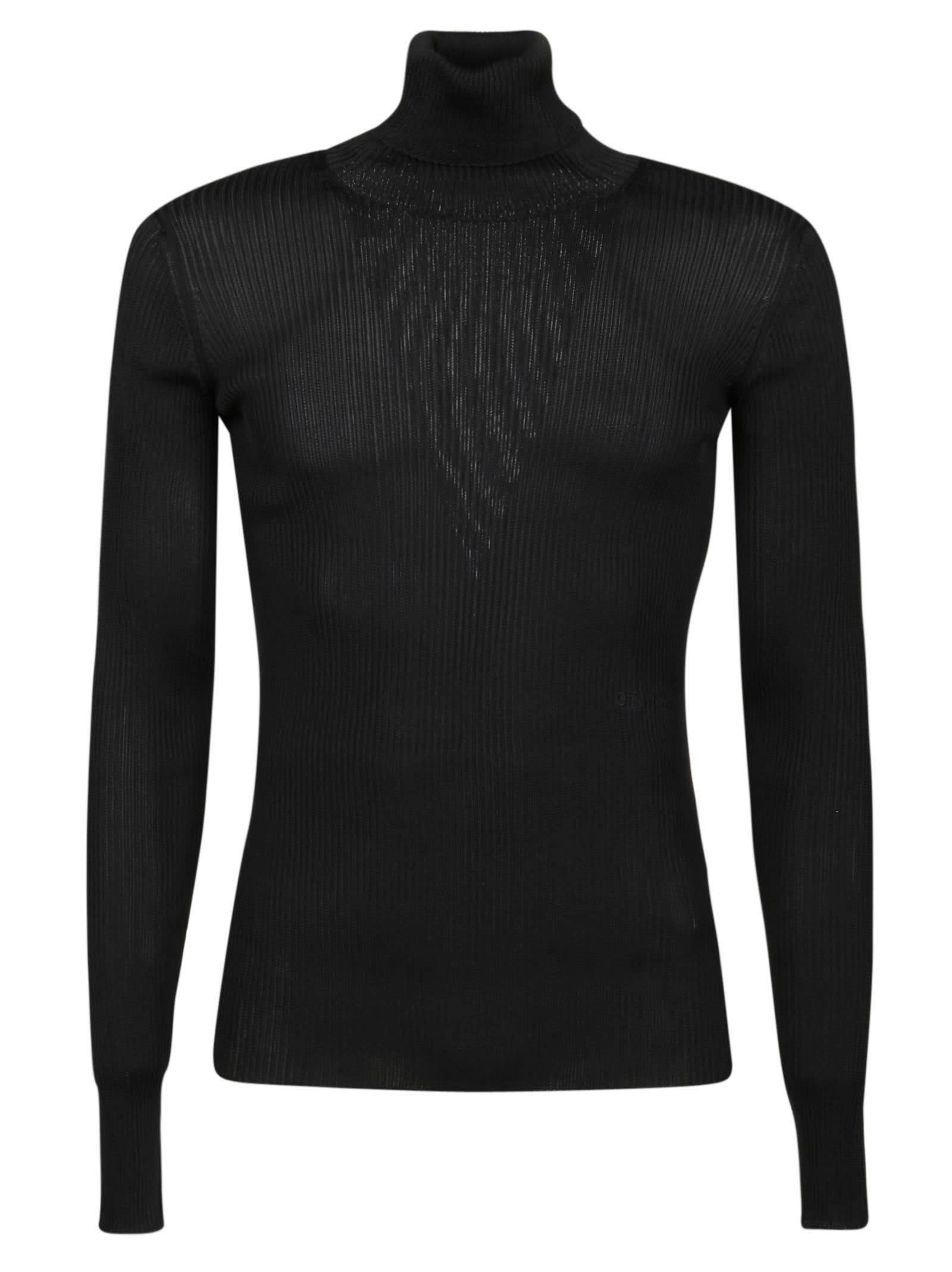 Off-White Helvet Fine Knit Rib Turtleneck Sweater
