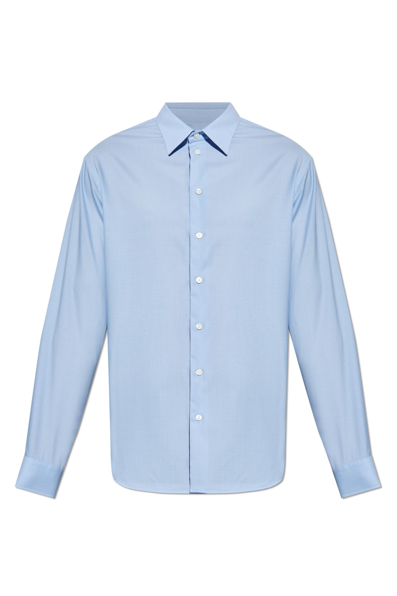 Emporio Armani Icon Shirt In Tropical Light Wool Canvas In Blue