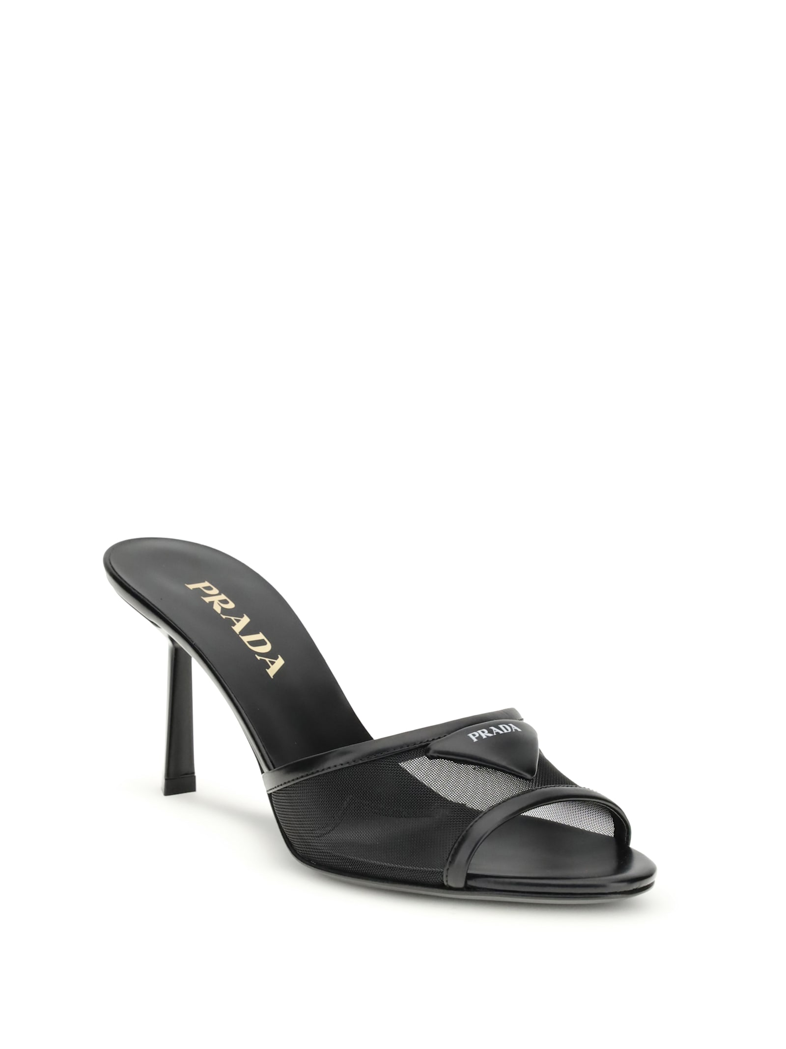 Prada Triangle Logo Mesh Slide Sandal In Black
