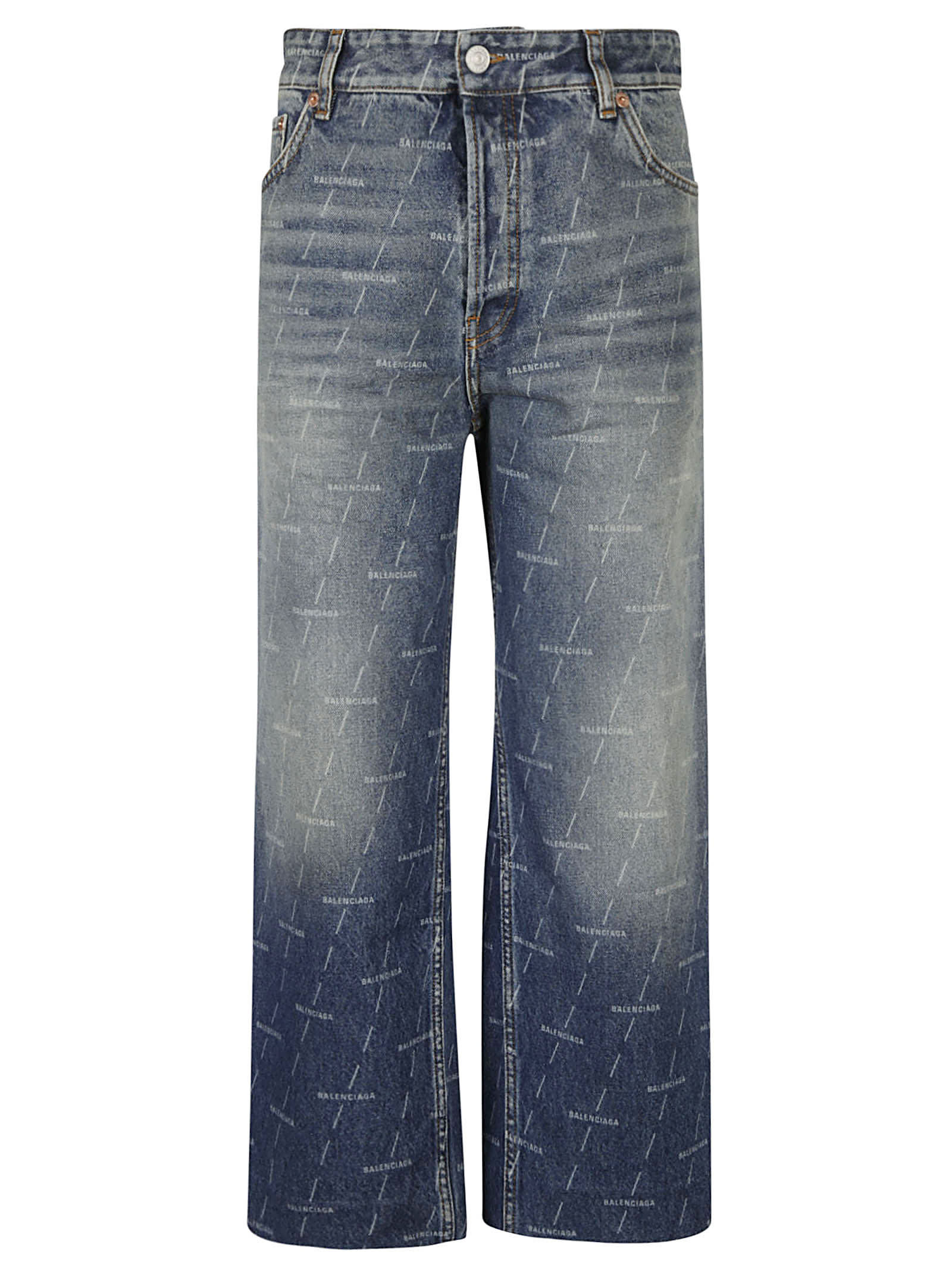 Balenciaga Logo Motif Straight Jeans In Blu