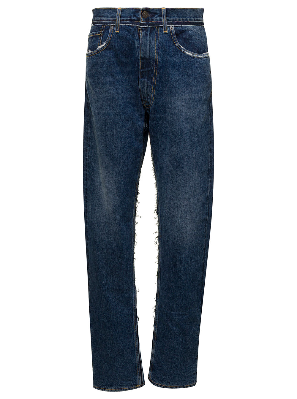Shop Maison Margiela Blue Five-pocket Jeans With Rips In Cotton Denim Woman