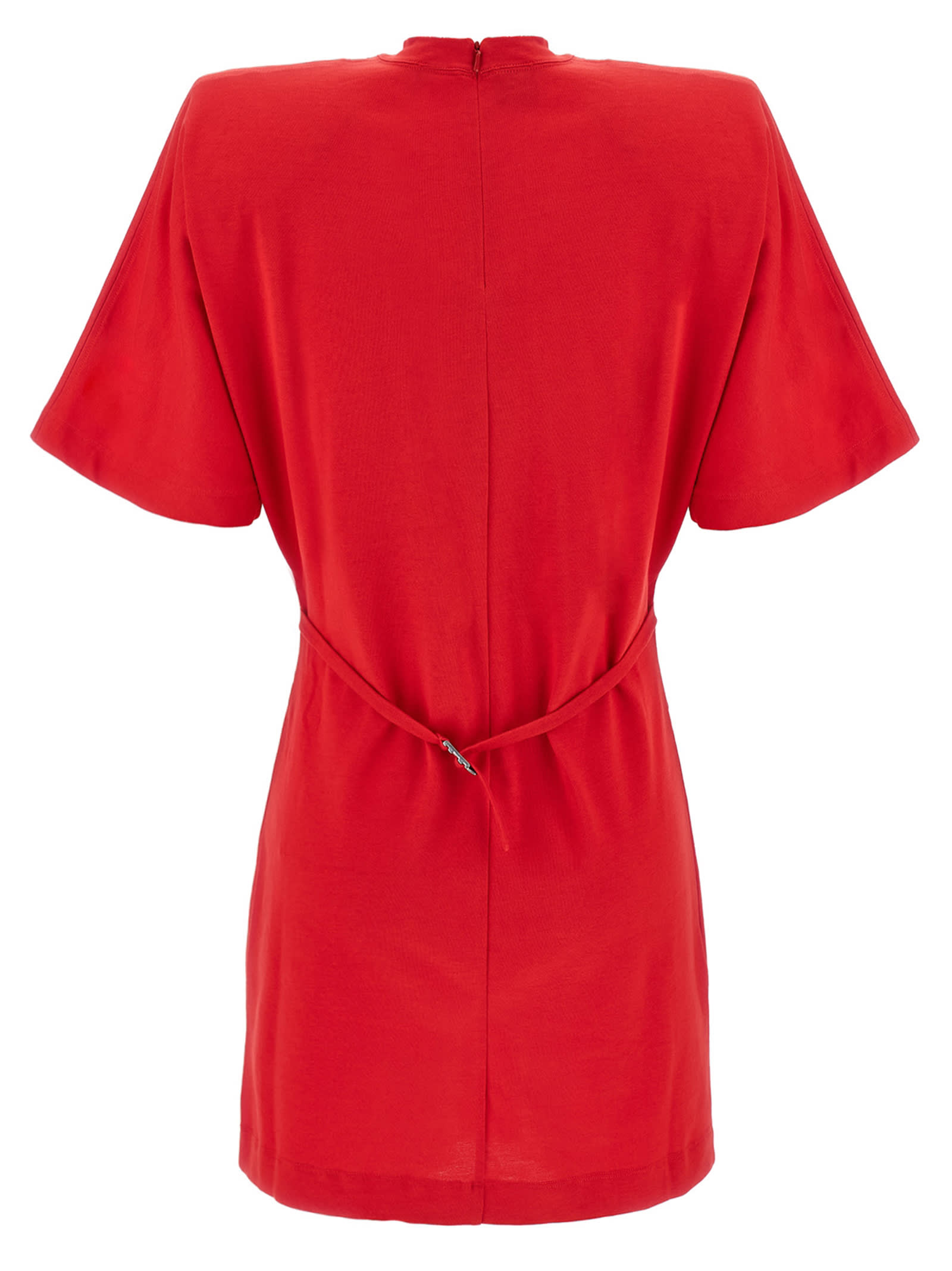 Pinko Belted Short Sleeve Dress With Round Neckline