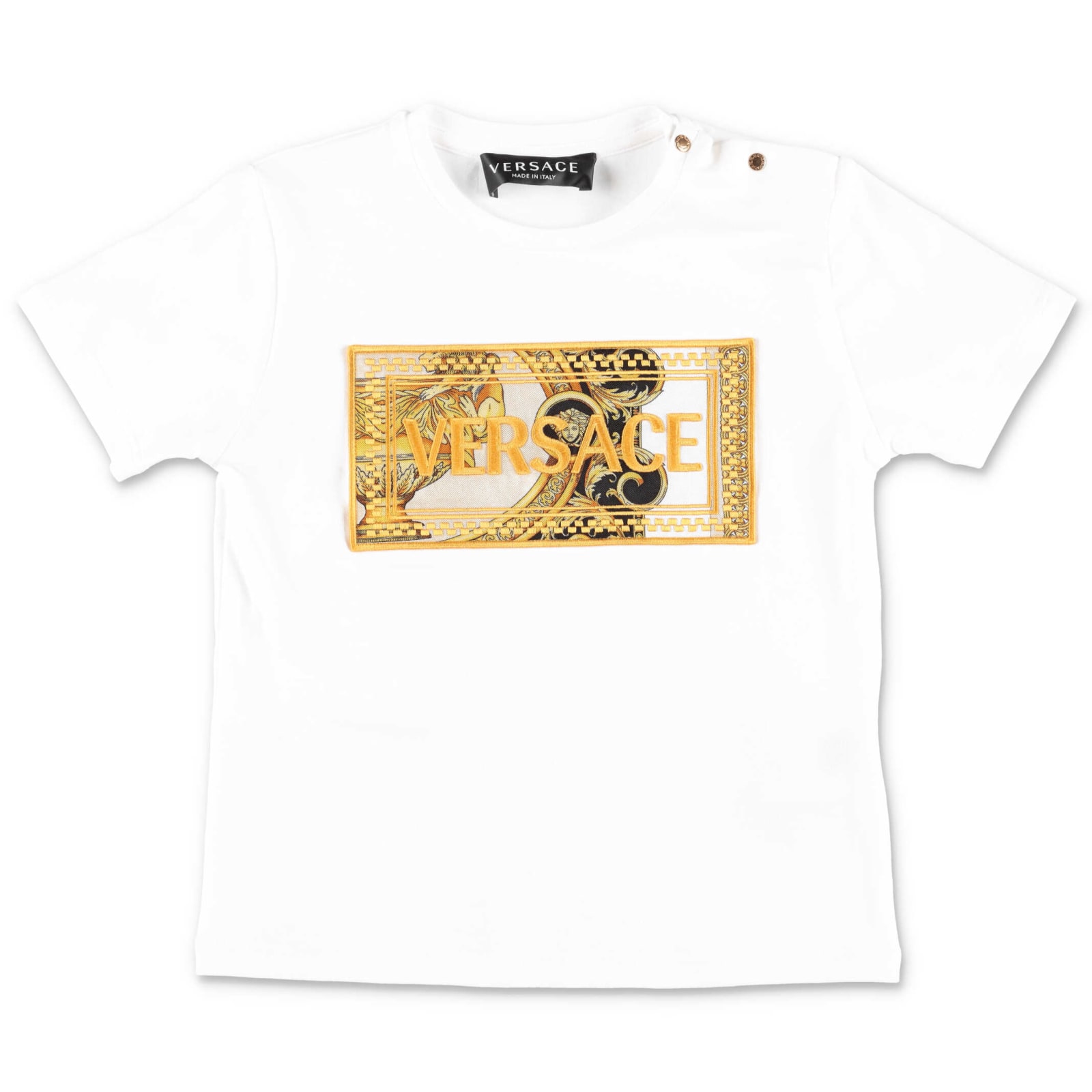 Versace Babies' T-shirt In Bianco, Nero E Oro