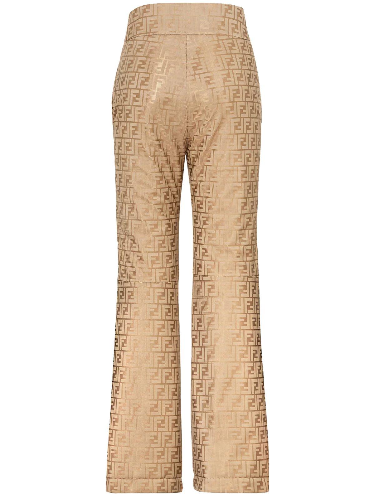 Shop Fendi Monogrammed High-waisted Pants In Beige