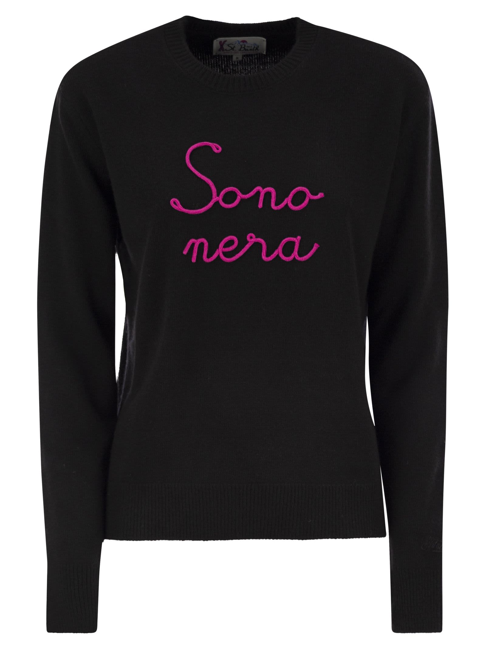 Shop Mc2 Saint Barth Wool And Cashmere Blend Sweater With Embroidery Sono Nera In Black