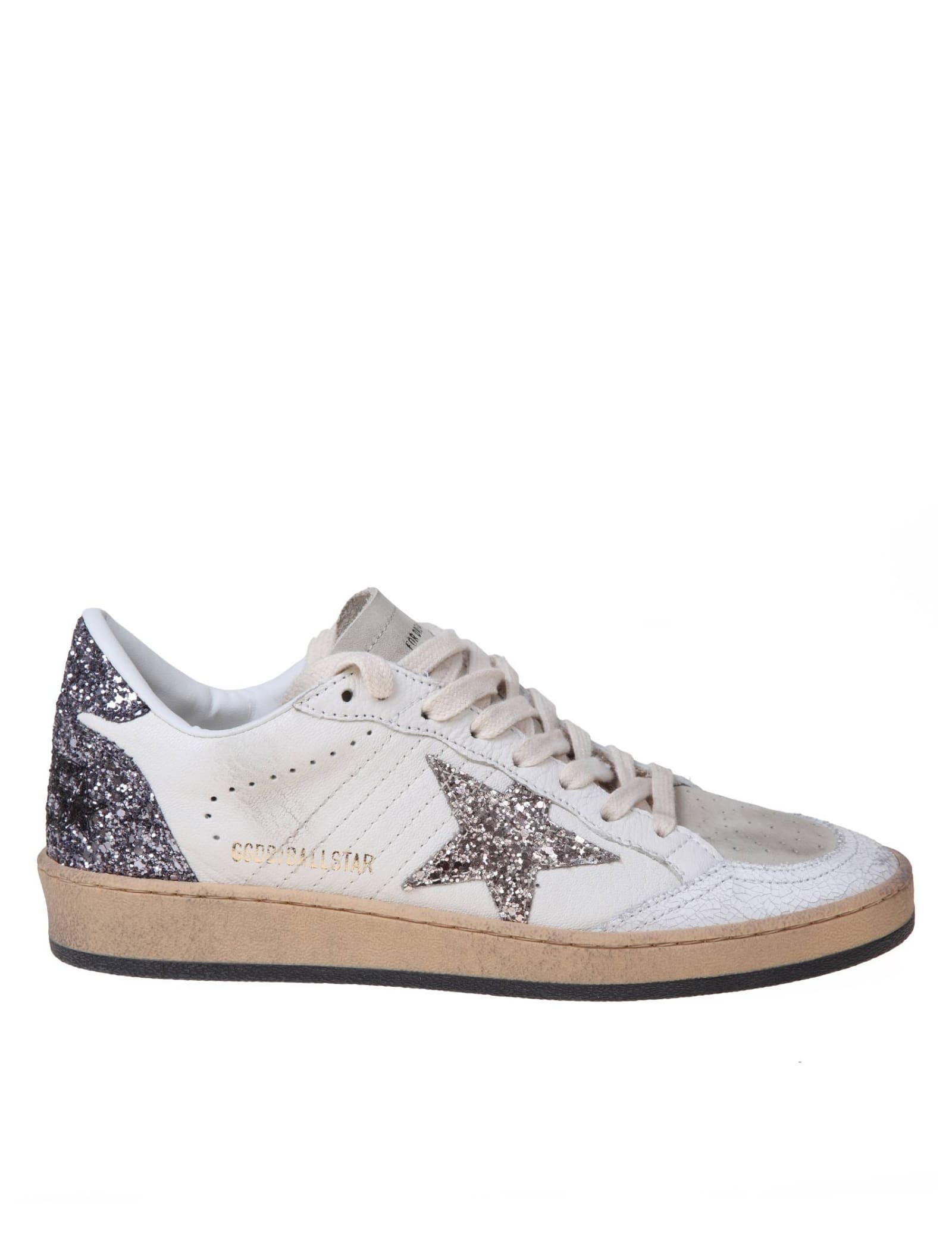 Golden Goose Leather Upper Suede Tongue Glitter Star Spur In White/antracite