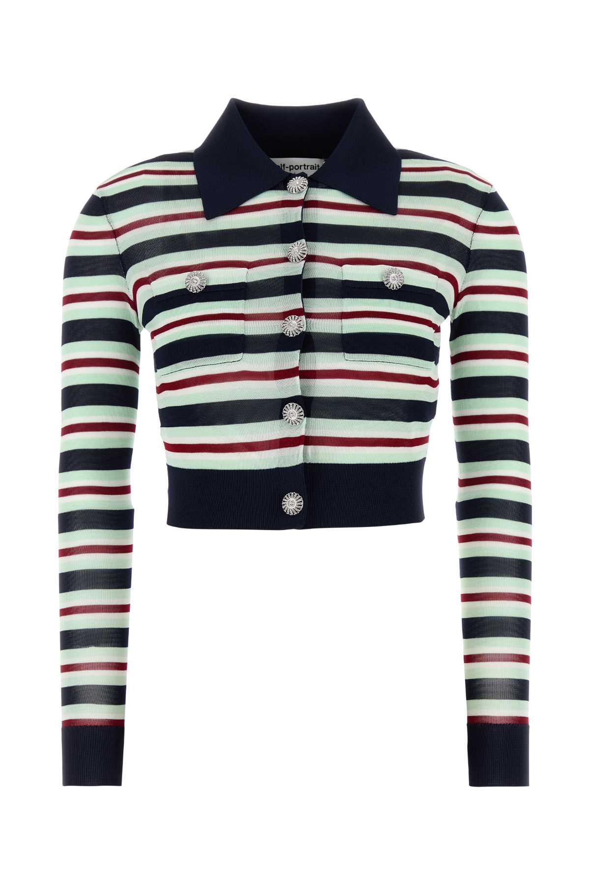 Self-portrait Navy Striped Viscose Knit Sweaters And Cardigans Multicolor